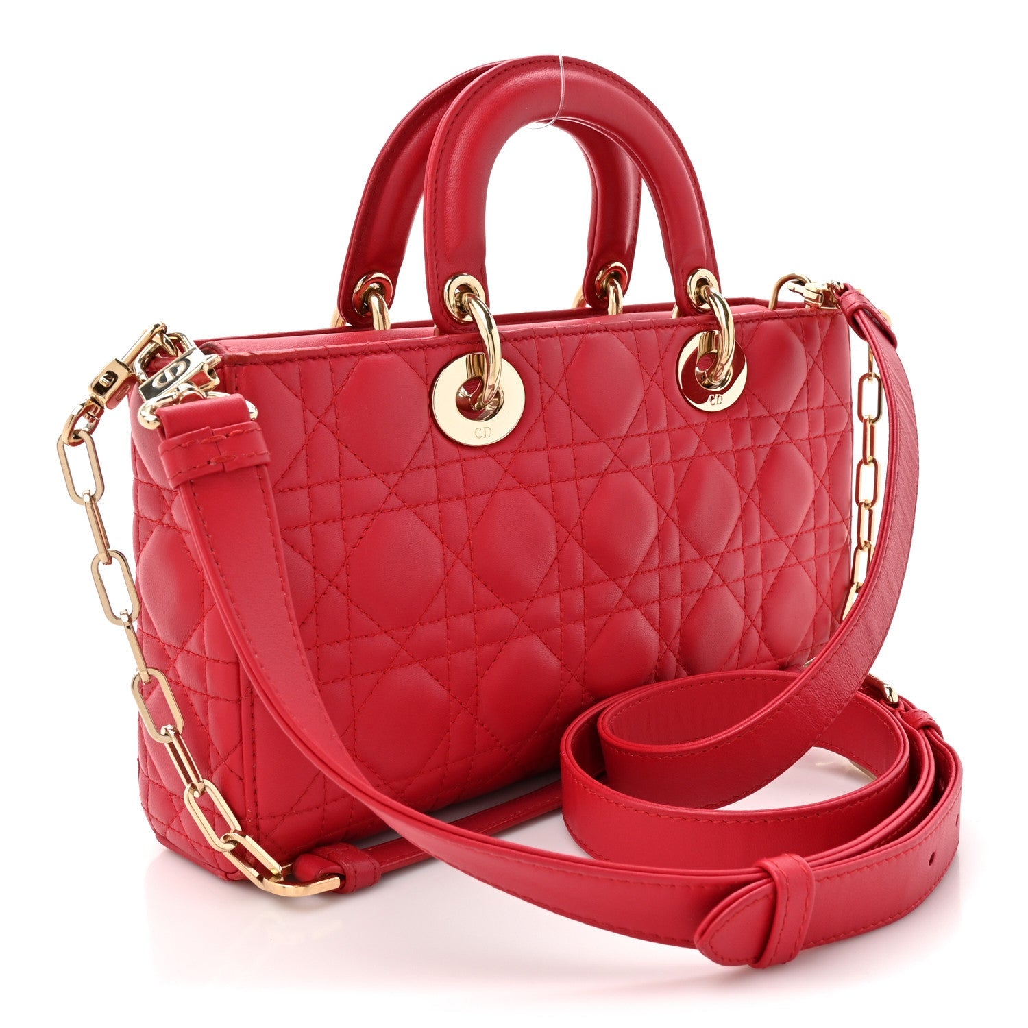 Christian Dior Lambskin Cannage Medium Lady D-Joy Red