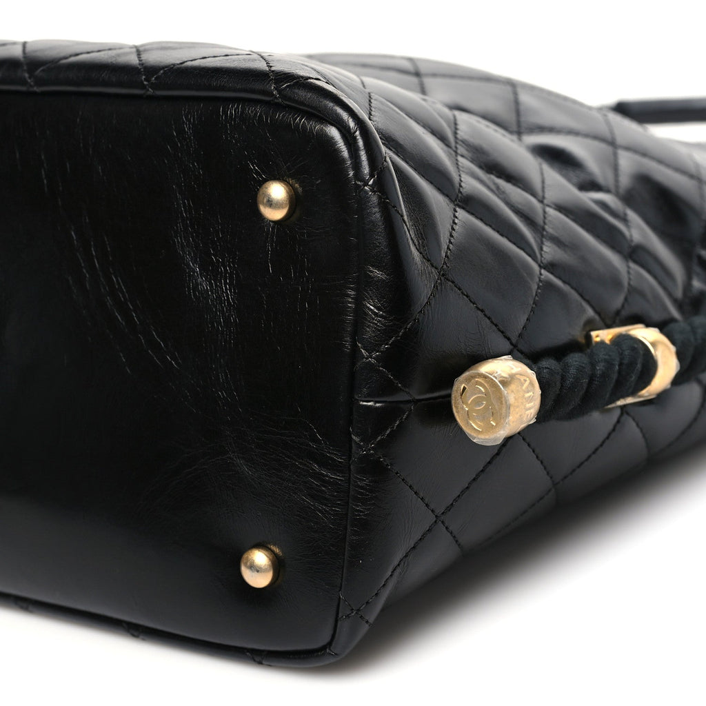 Chanel Crumpled Calfskin En Vogue Rope Hobo Bag Black