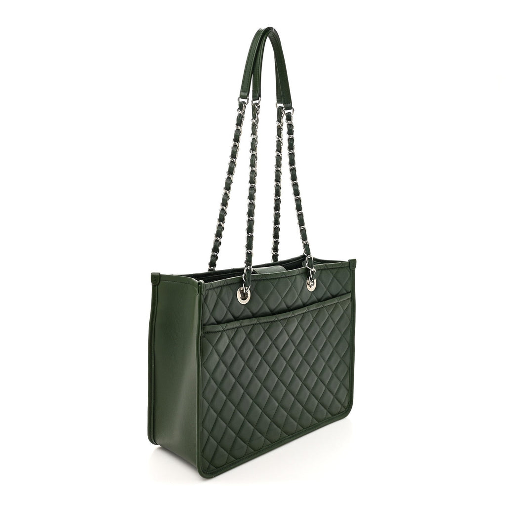 Chanel Aged Calfskin Quilted Large Working Vibe Camera Case Khaki