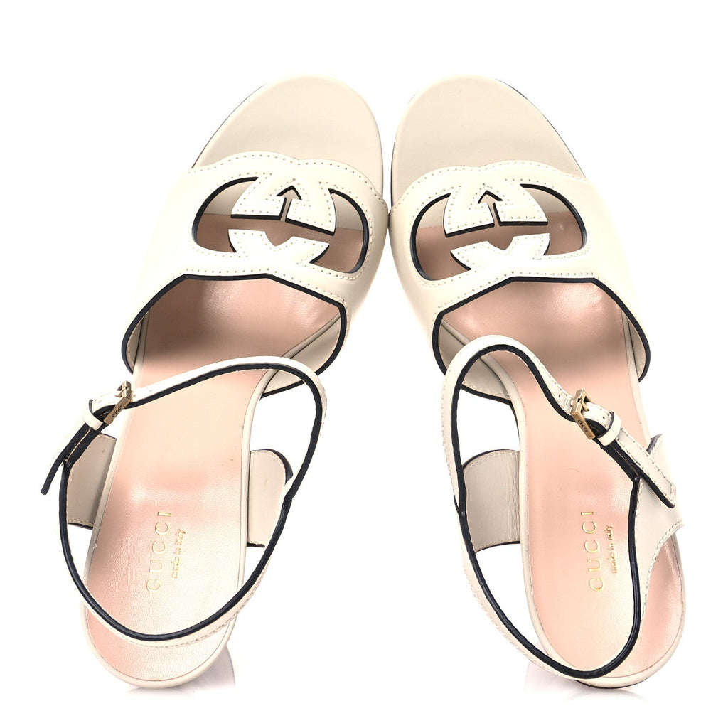 Gucci Cosmos Softy Calfskin Wooden Interlocking G Cut-Out 30/120mm Platform Sandals 41 Mystic White