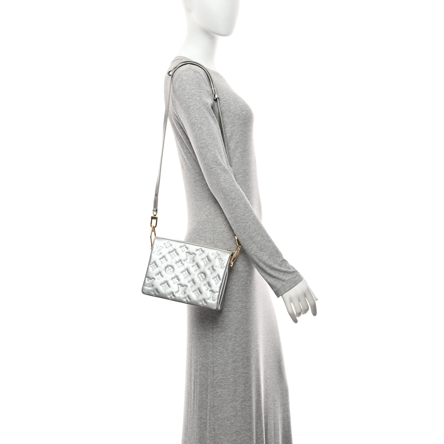 Louis Vuitton Metallic Lambskin Embossed Monogram Coussin BB Silver