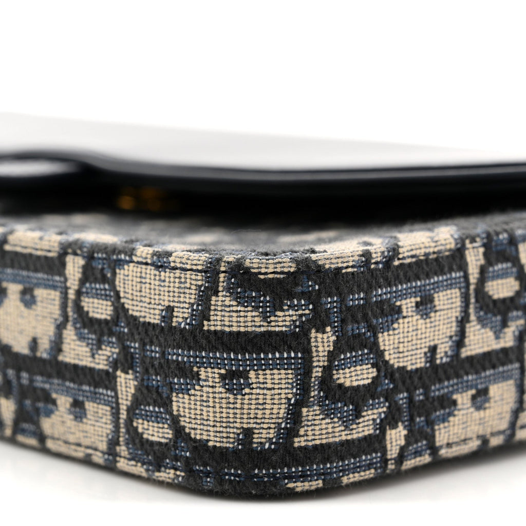 Christian Dior Oblique Smooth Calfskin Medium Saddle Pouch With Chain Blue