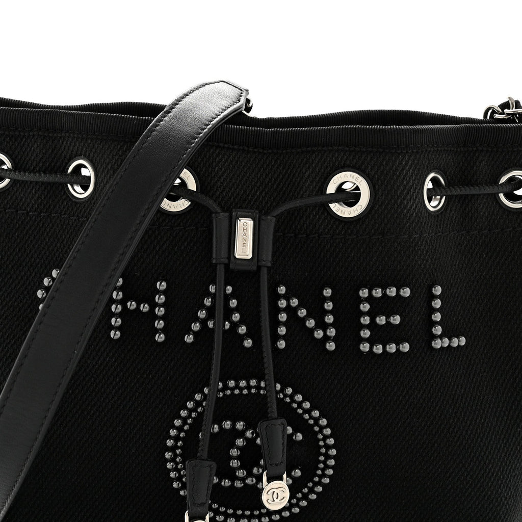 Chanel Canvas Deauville Drawstring Bucket Bag Black