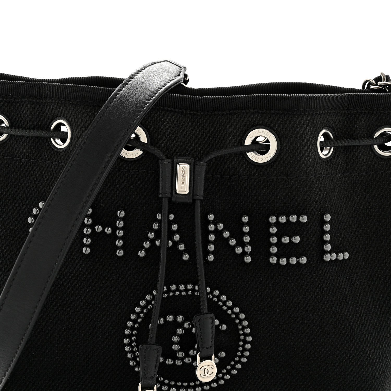 Chanel Canvas Deauville Drawstring Bucket Bag Black