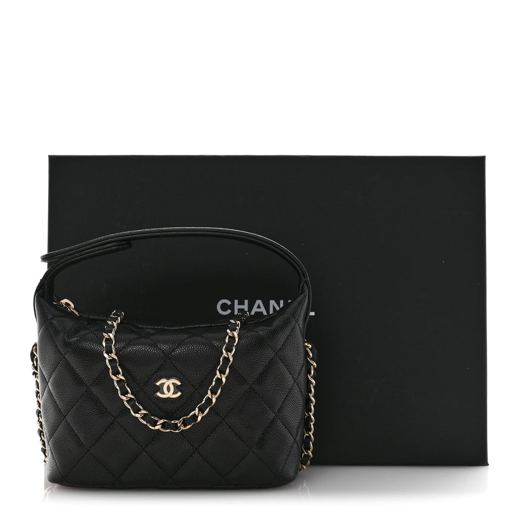 Chanel Caviar Quilted Hobo Clutch With Chain  Black
