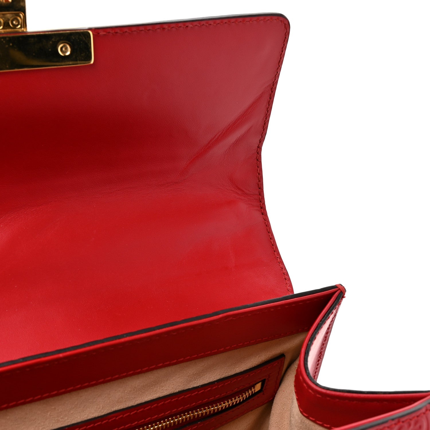 Gucci Guccissima Signature Small Padlock Top Handle Bag Hibiscus Red