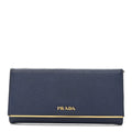 Prada Saffiano Metal Bar Continental Flap Wallet Bluette
