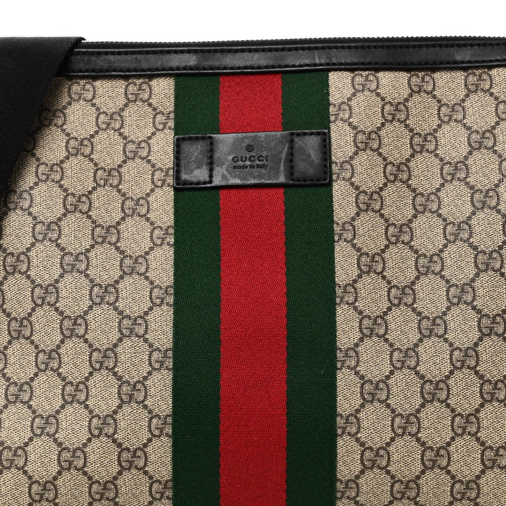 Gucci GG Supreme Monogram Calfskin Web Medium Flat Messenger Bag Beige Ebony Black