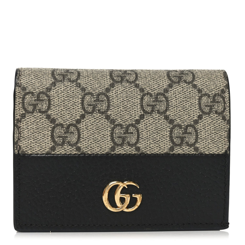 Gucci Dollar Calfskin GG Supreme Monogram GG Marmont Card Case Black Beige Ebony