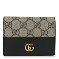 Gucci Dollar Calfskin GG Supreme Monogram GG Marmont Card Case Black Beige Ebony