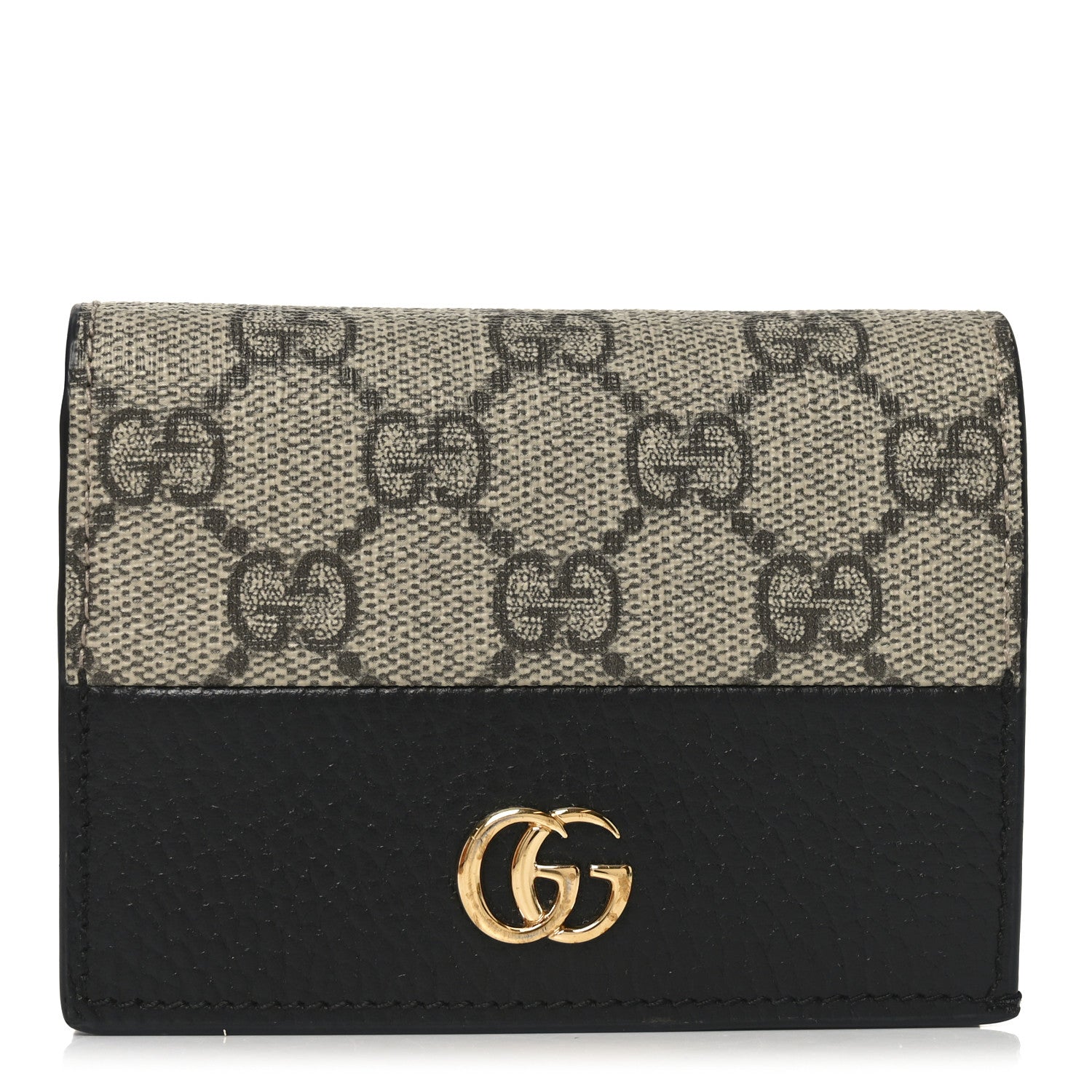 Gucci Dollar Calfskin GG Supreme Monogram GG Marmont Card Case Black Beige Ebony