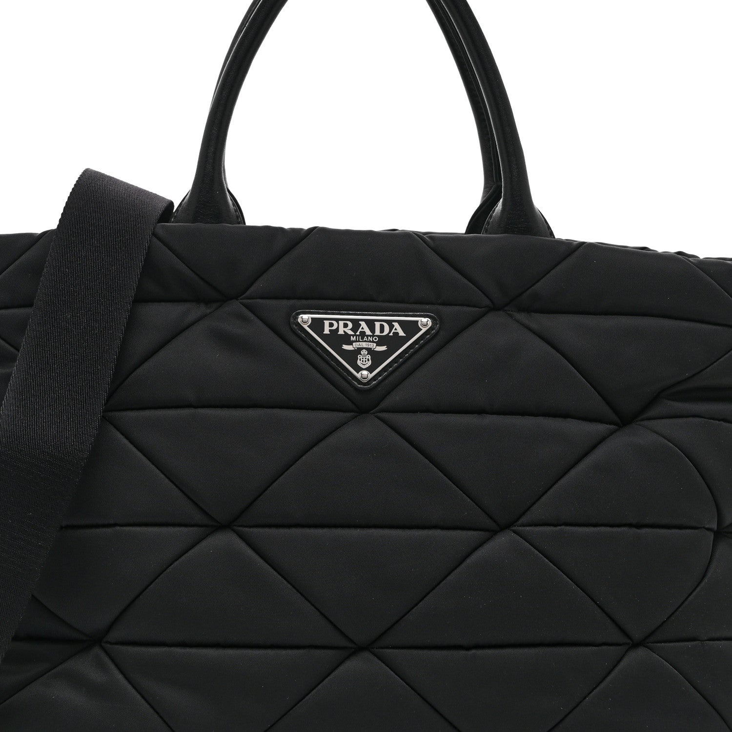 Prada Re-Nylon Nappa Triangle Quilted Padded Medium Double Handled Zip Tote Black