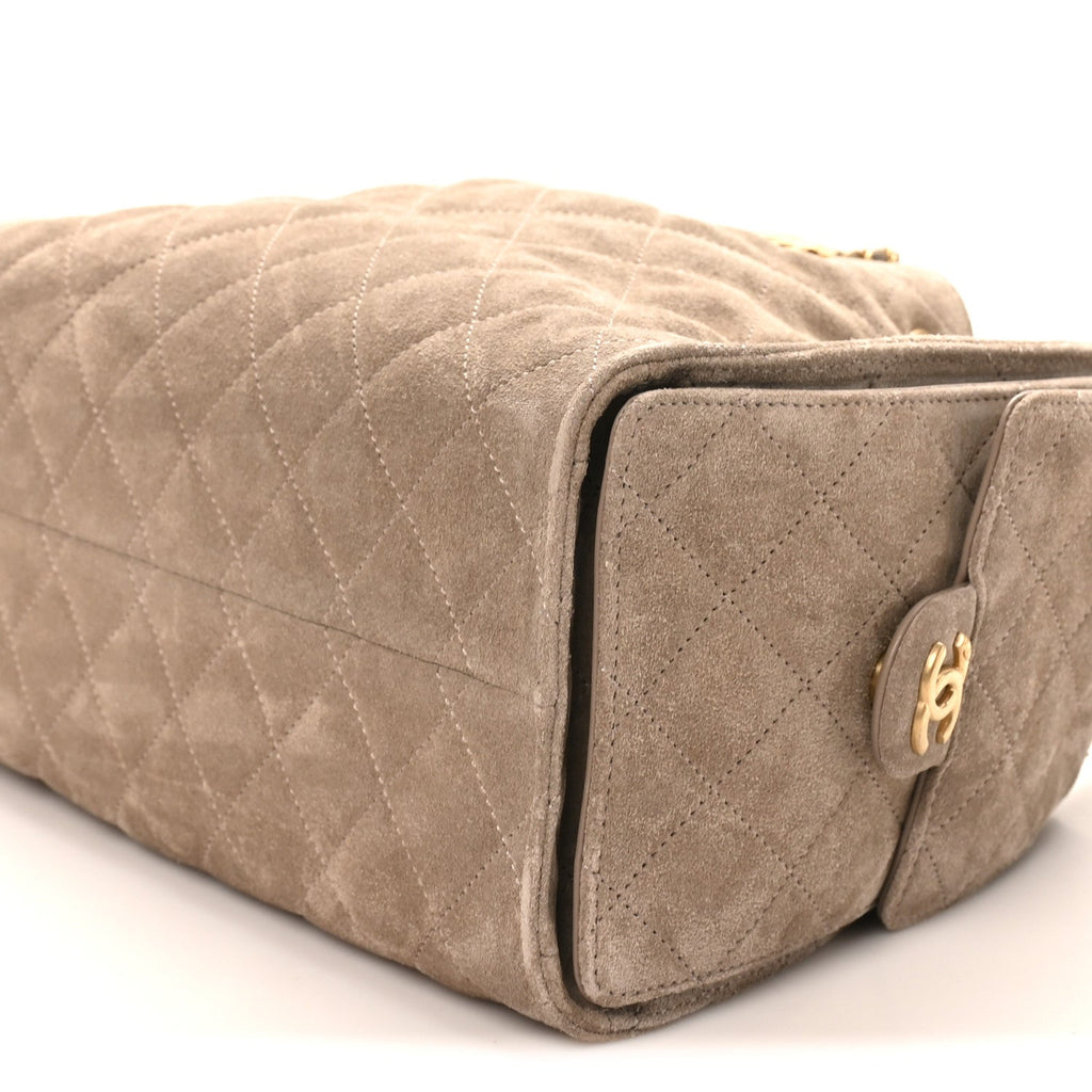 Chanel Suede Quilted Small Chanel 25 Handbag Dark Grey