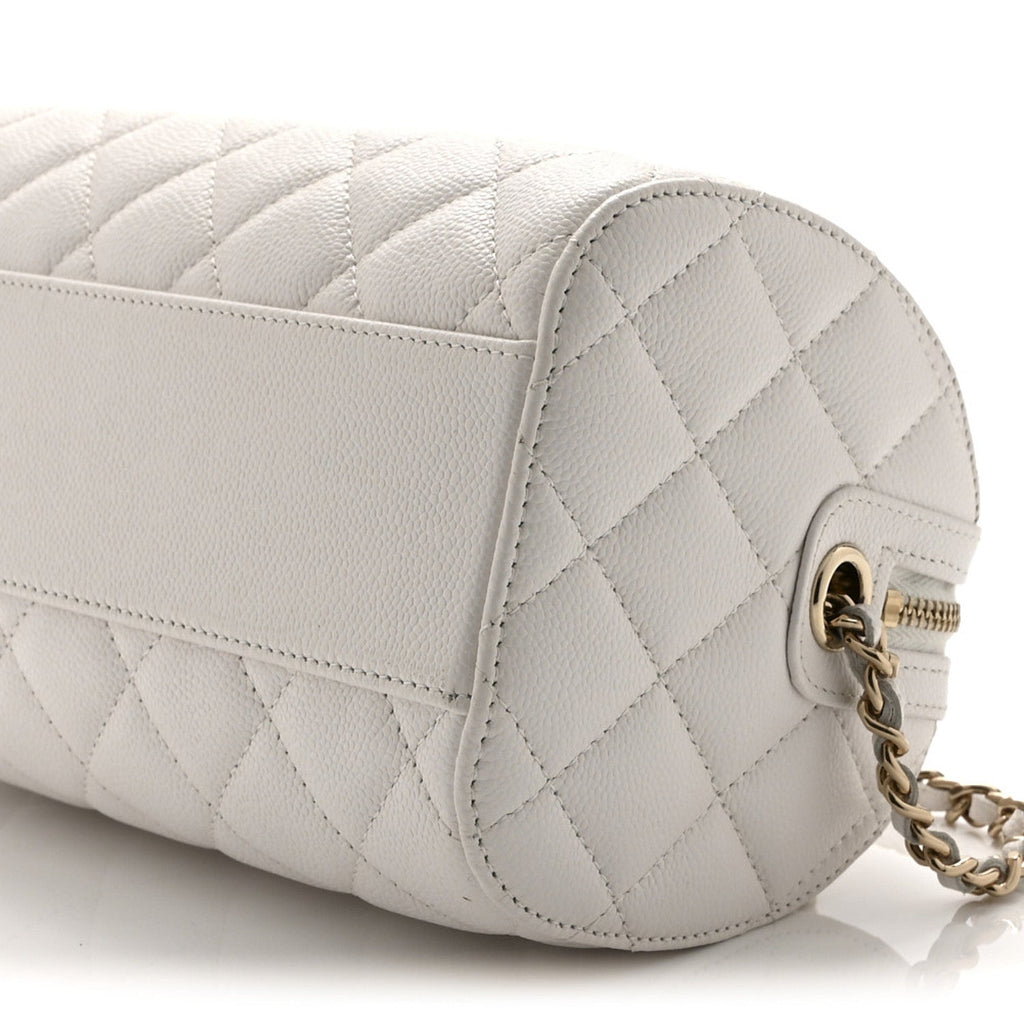 Chanel Caviar Quilted Barrel Clutch With Chain White