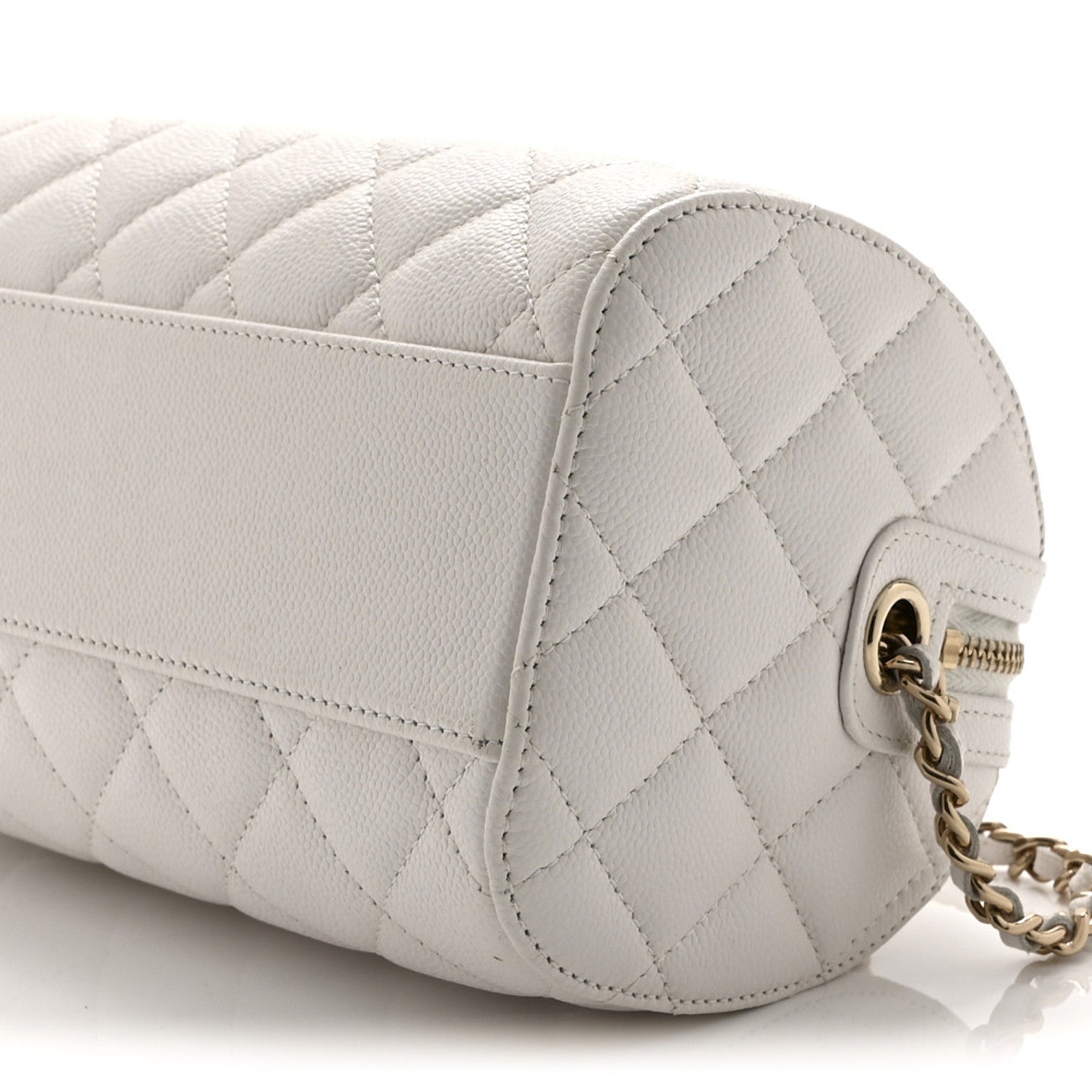 Chanel Caviar Quilted Barrel Clutch With Chain White