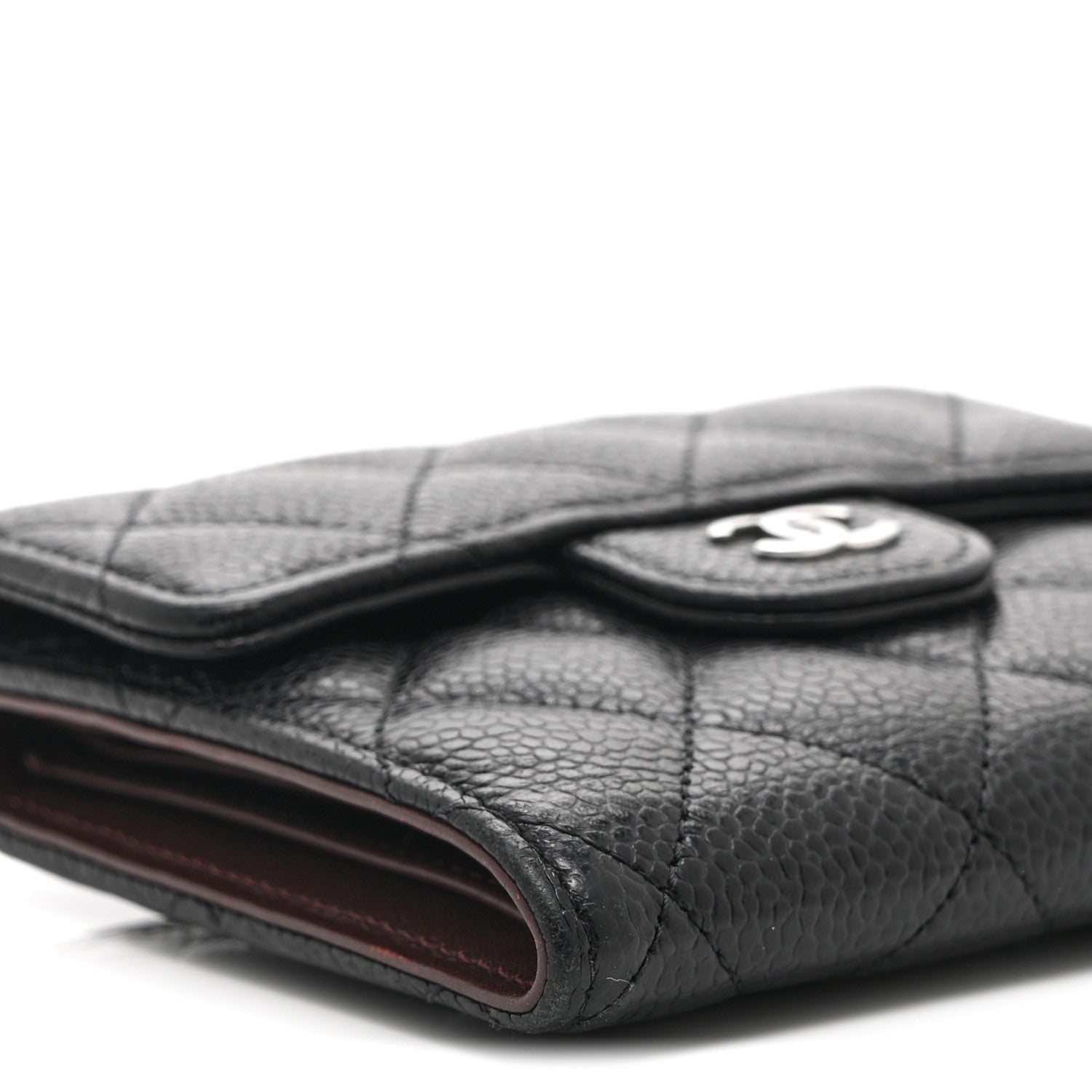 Caviar Quilted Compact Flap Wallet Black