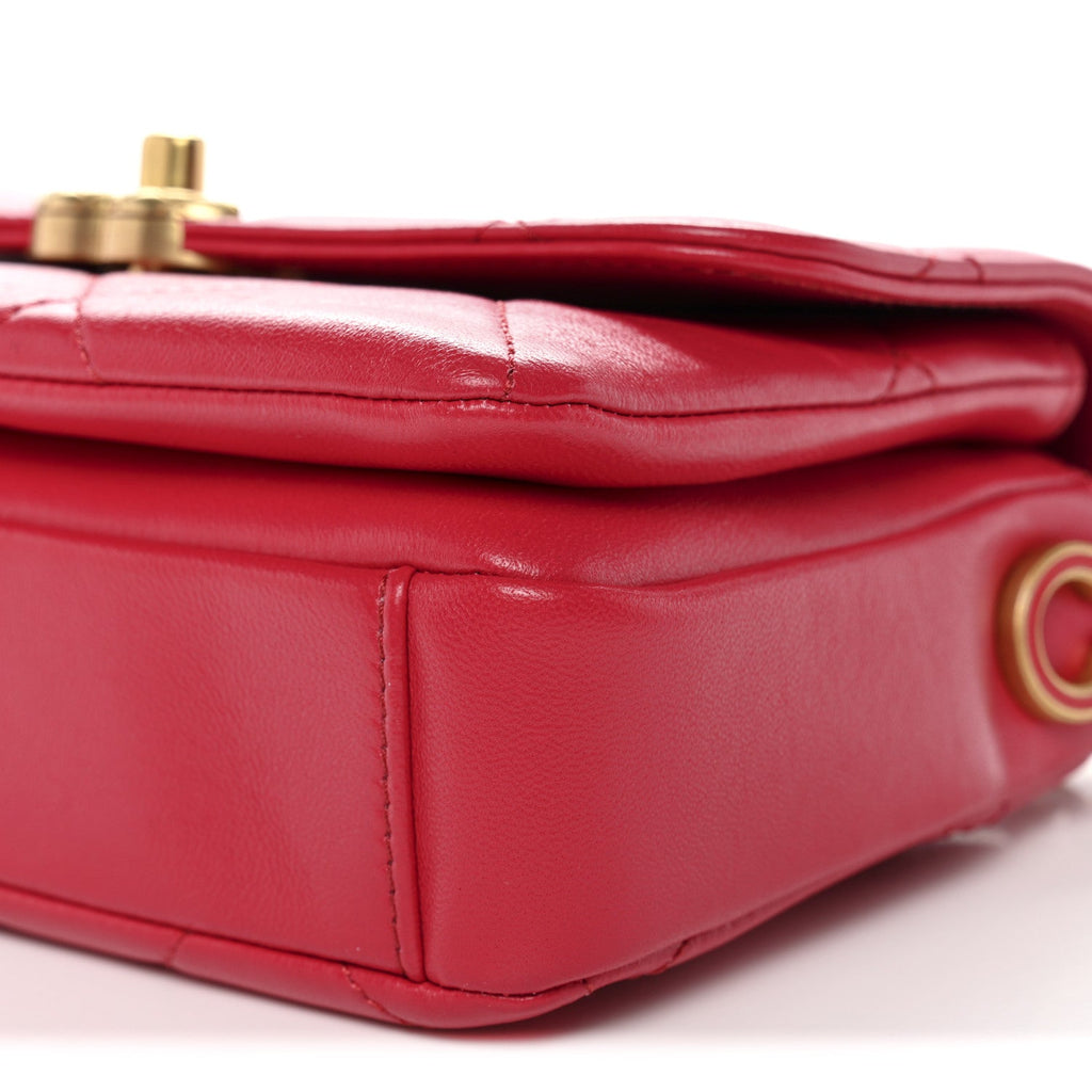 Chanel Lambskin Quilted Enamel Chain Logo Mini Flap Red