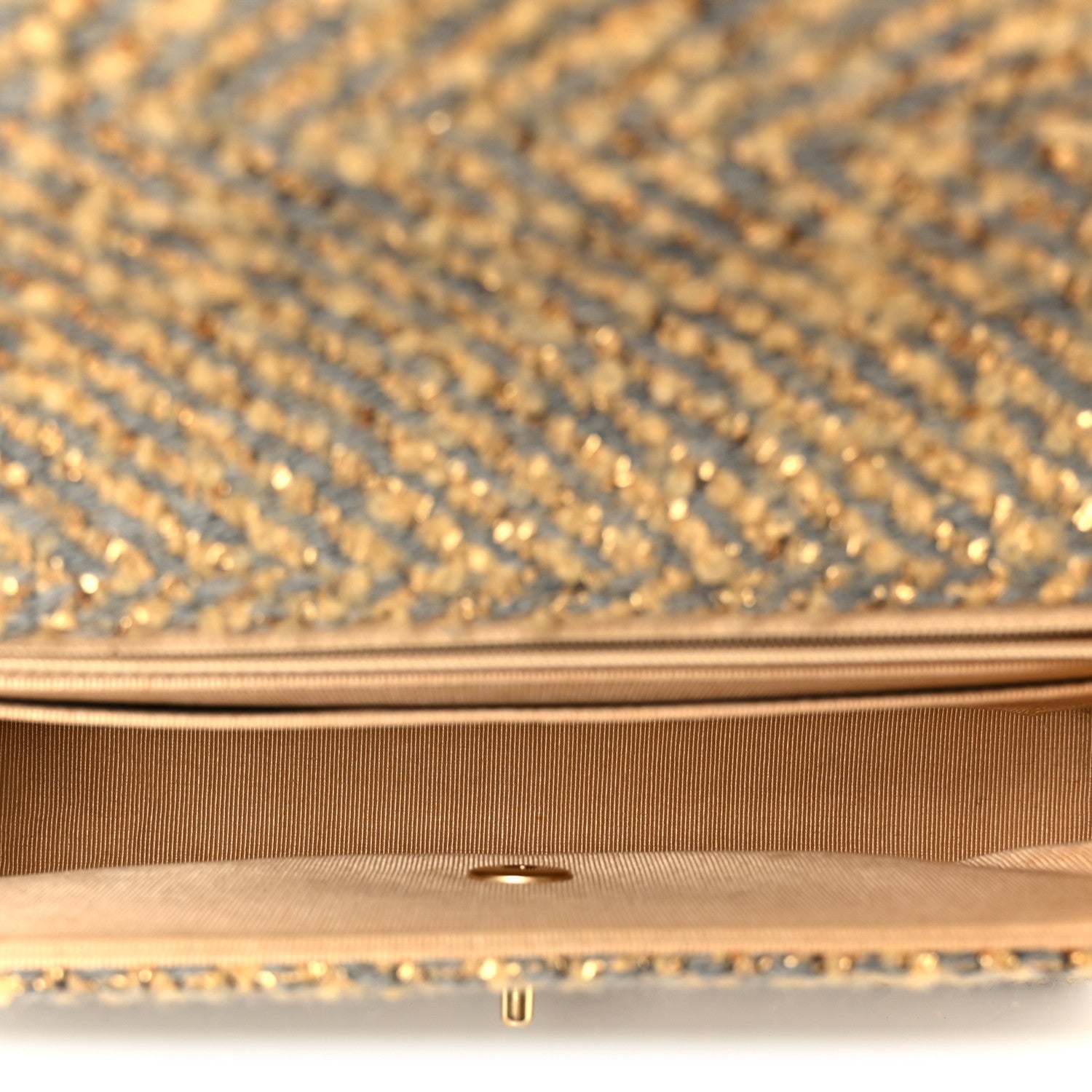 Chanel Metallic Tweed Quilted Medium Single Flap Beige Grey Gold