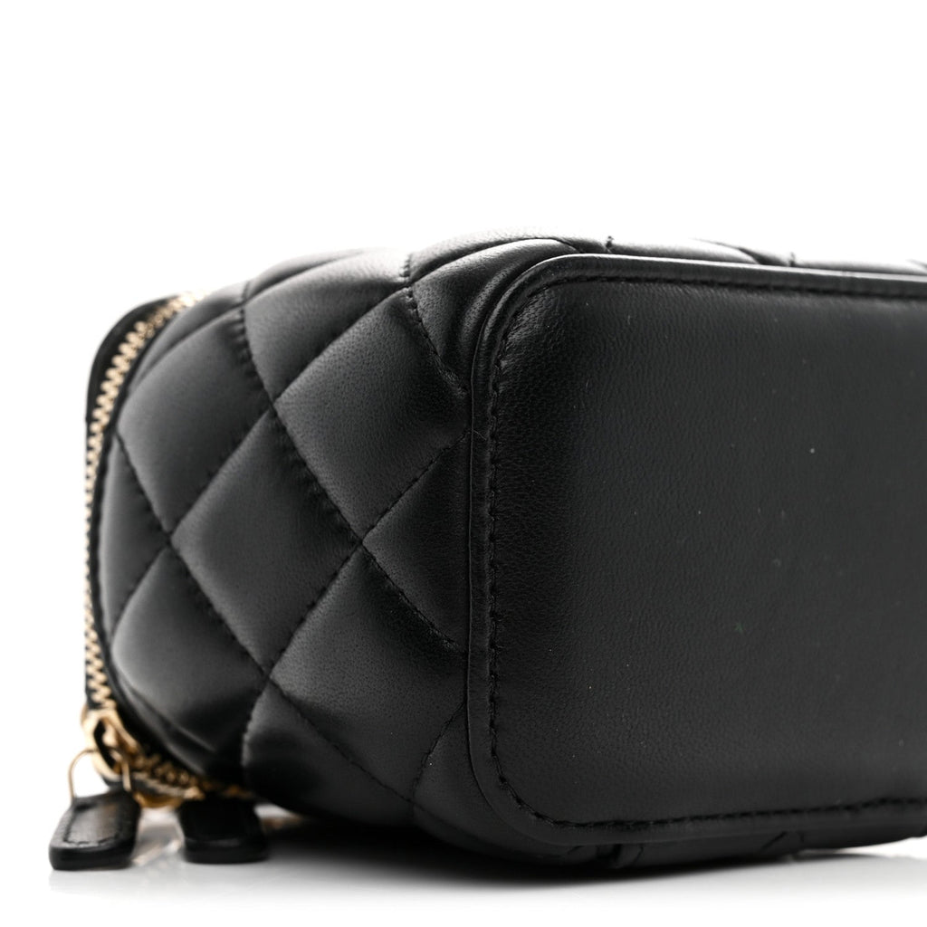 Chanel Lambskin Quilted Mini Pearl Crush Vanity Case With Chain Black