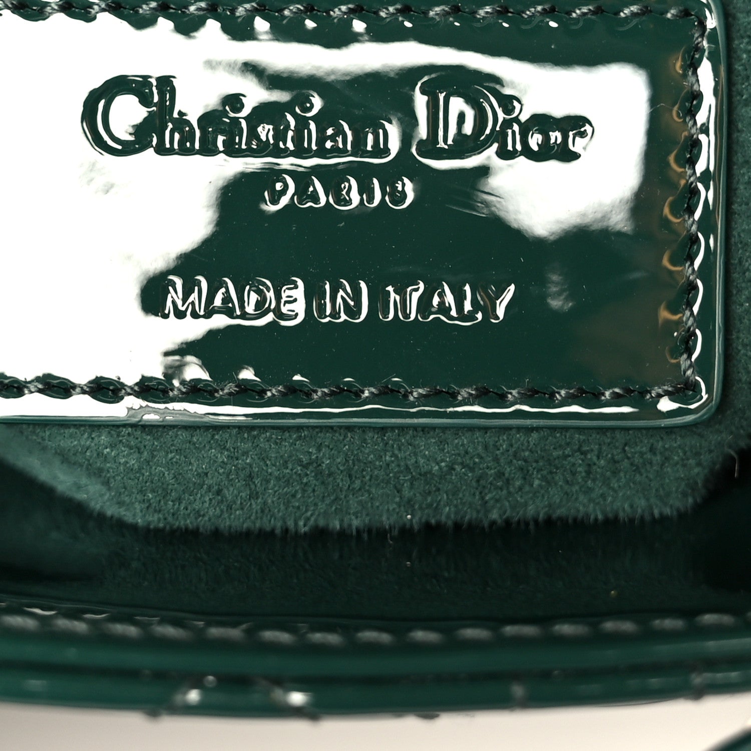 Christian Dior Patent Cannage Mini Lady Dior Pine Green
