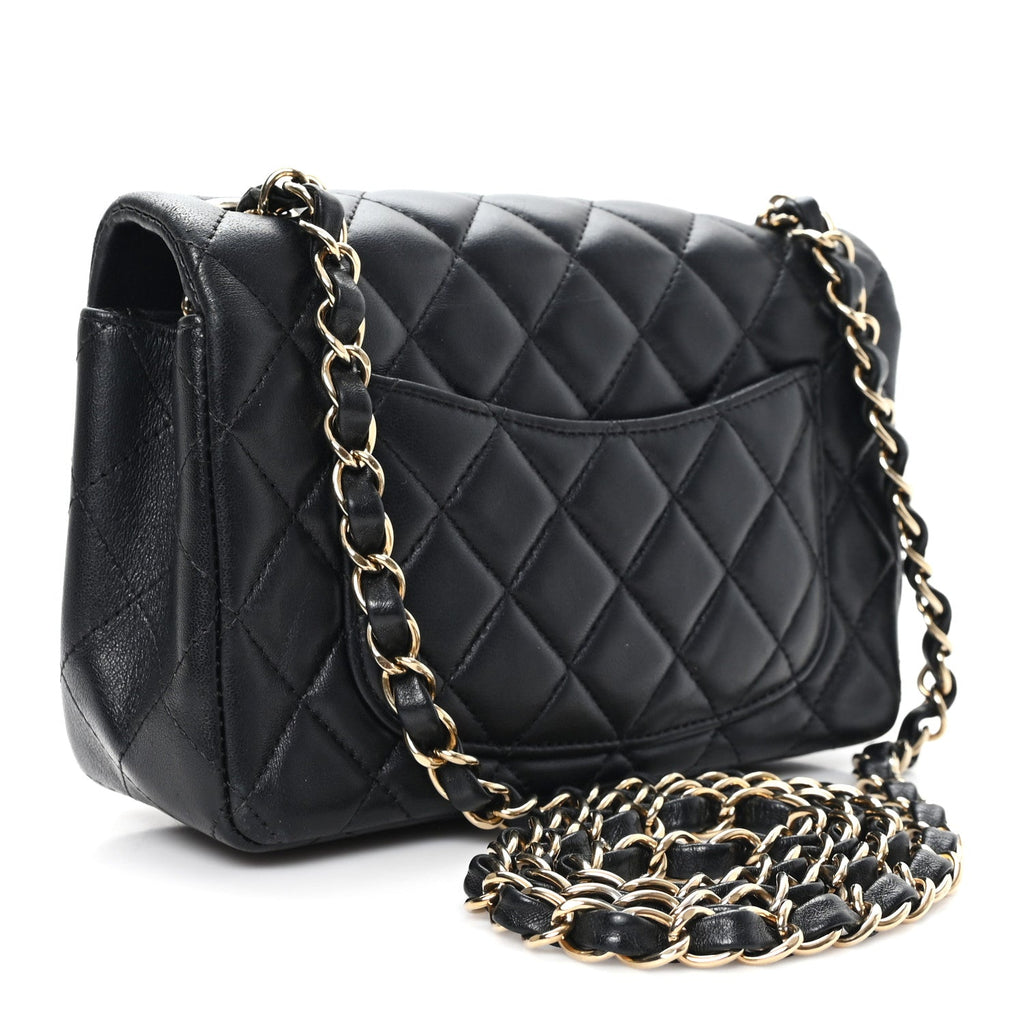 Chanel Lambskin Quilted Mini Rectangular Flap Black