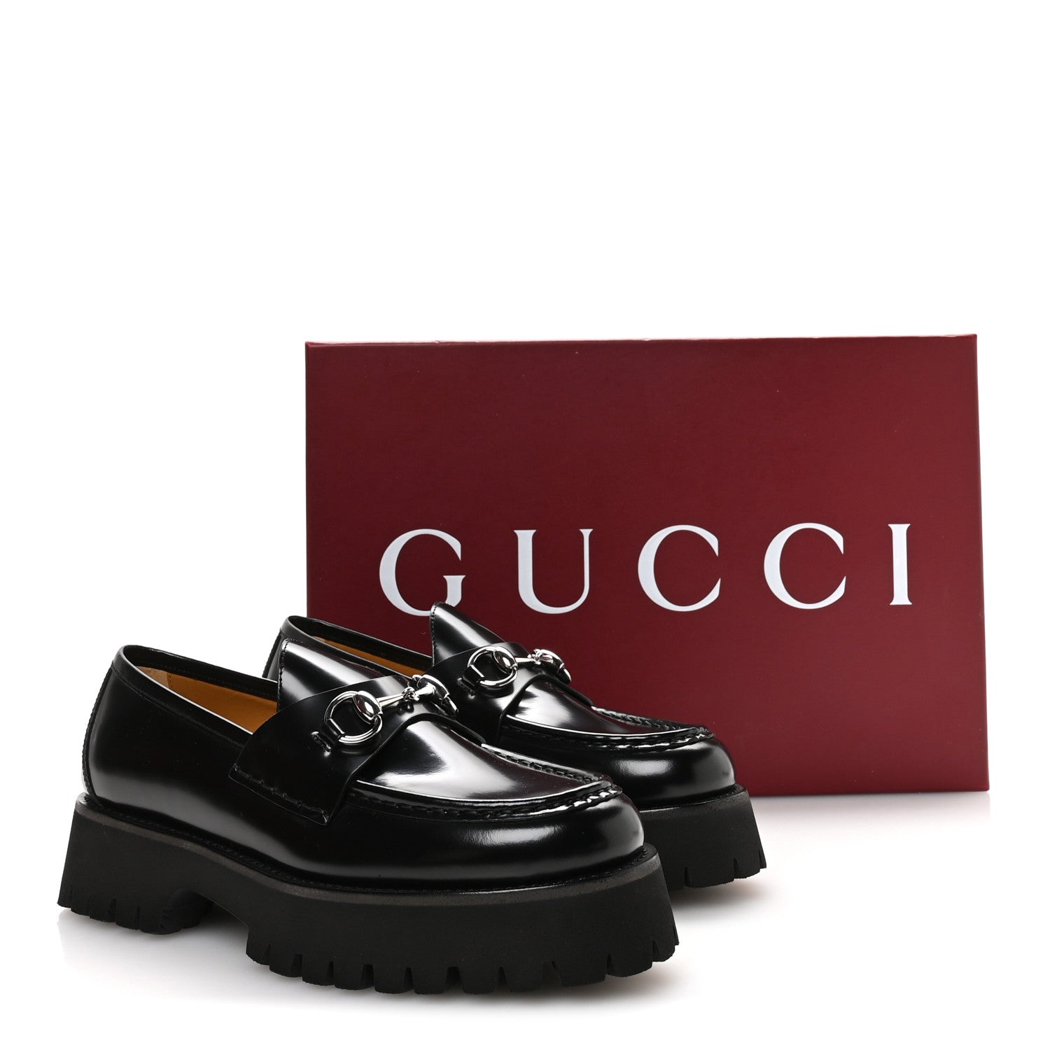 Gucci Cordovan Lux Womens Horsebit 45mm Platform Loafers 39.5 Black