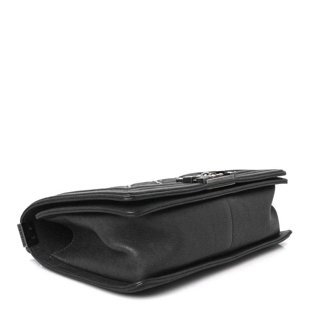 Chanel Crumpled Lambskin Medium Studded Boy Flap Black