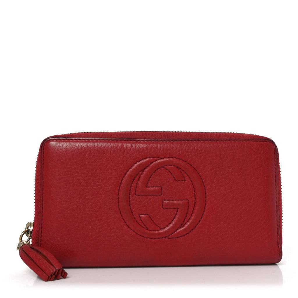 Gucci Pebbled Calfskin Soho Zip Around Wallet Red