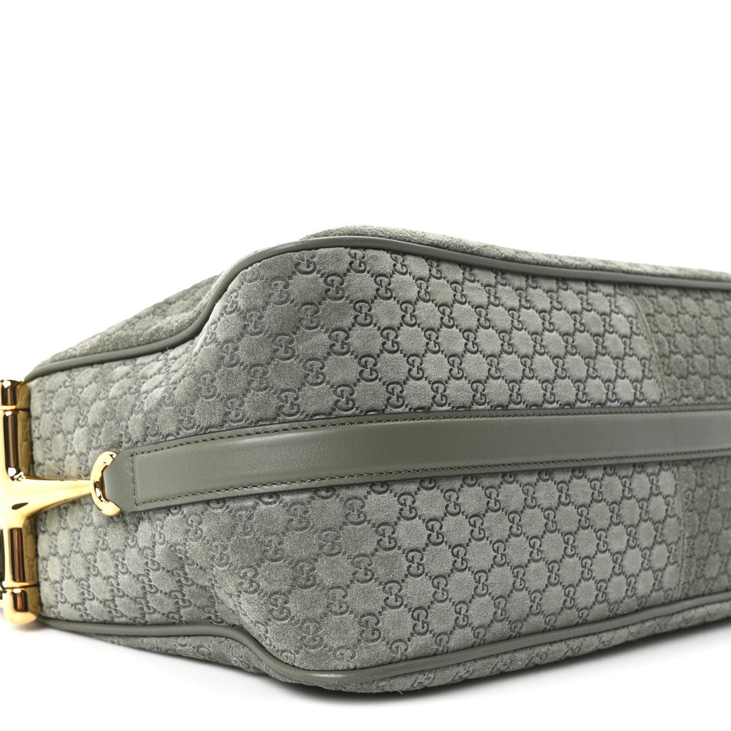Gucci Suede GG Monogram Half Horsebit Medium Shoulder Bag Sage