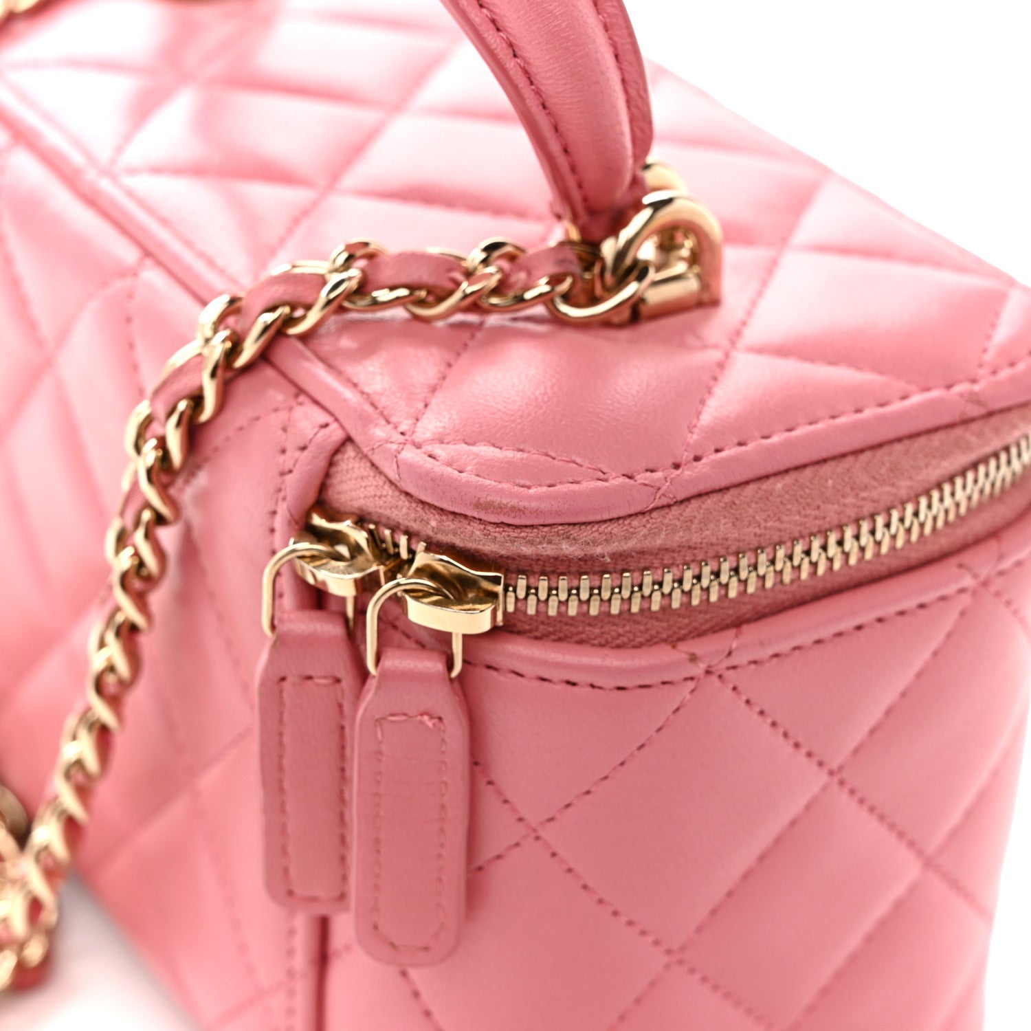 Chanel Lambskin Quilted Small Top Handle Vanity Case With Chain Pink