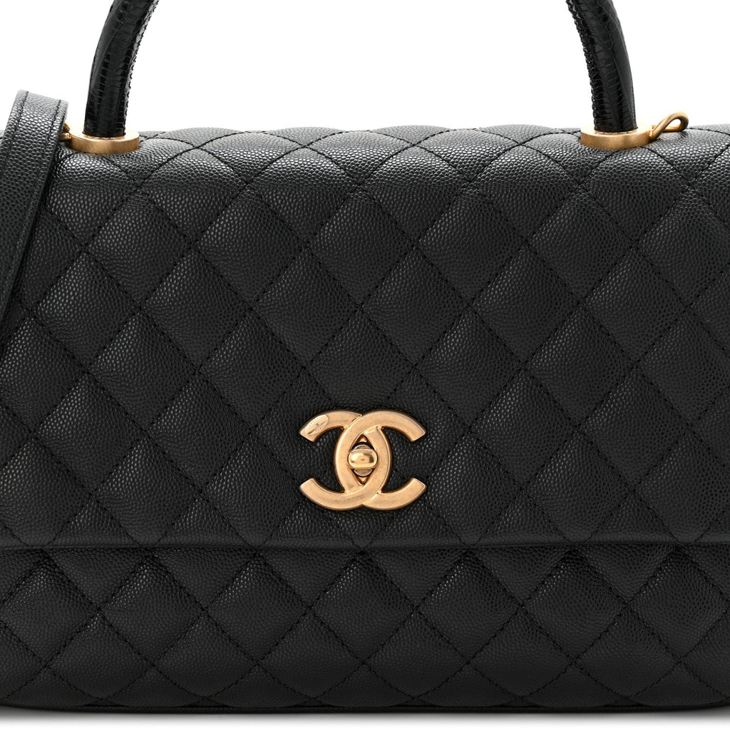 Chanel Caviar Lizard Embossed Quilted Small Coco Handle Flap Black