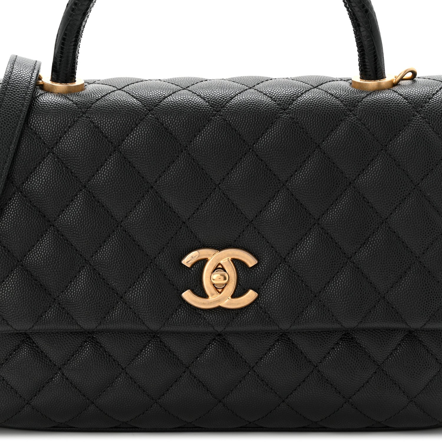 Chanel Caviar Lizard Embossed Quilted Small Coco Handle Flap Black