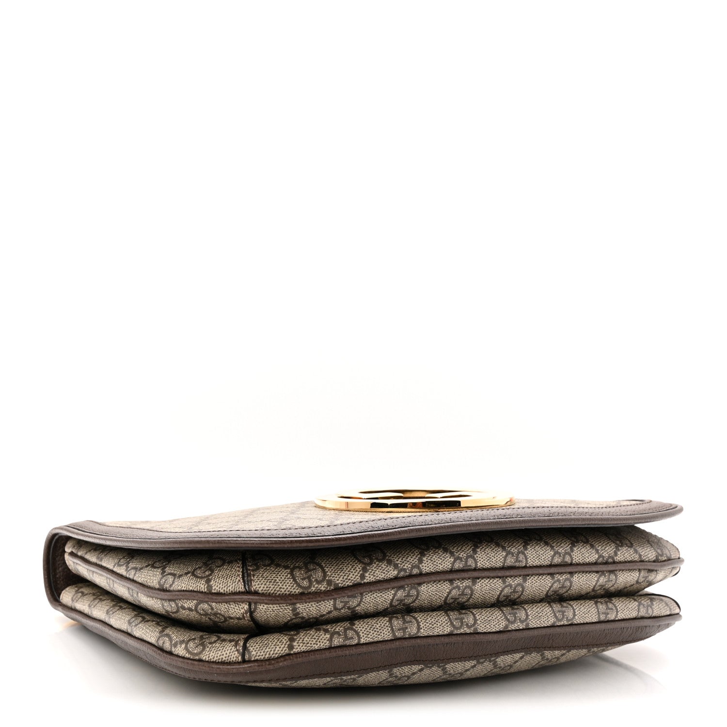 Gucci GG Supreme Monogram Textured Dollar Calfskin Web Medium Blondie Top Handle Shoulder Flap Bag Beige Ebony New Acero
