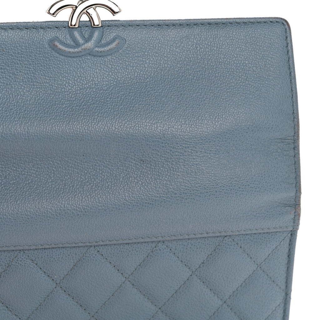Grained Calfskin Quilted CC Box Flap Wallet Blue
