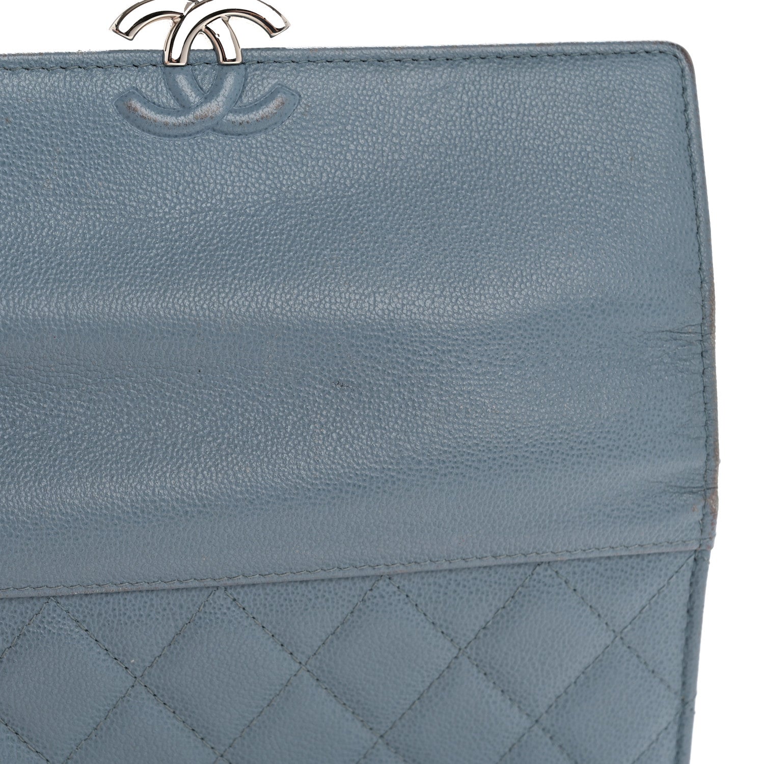 Grained Calfskin Quilted CC Box Flap Wallet Blue