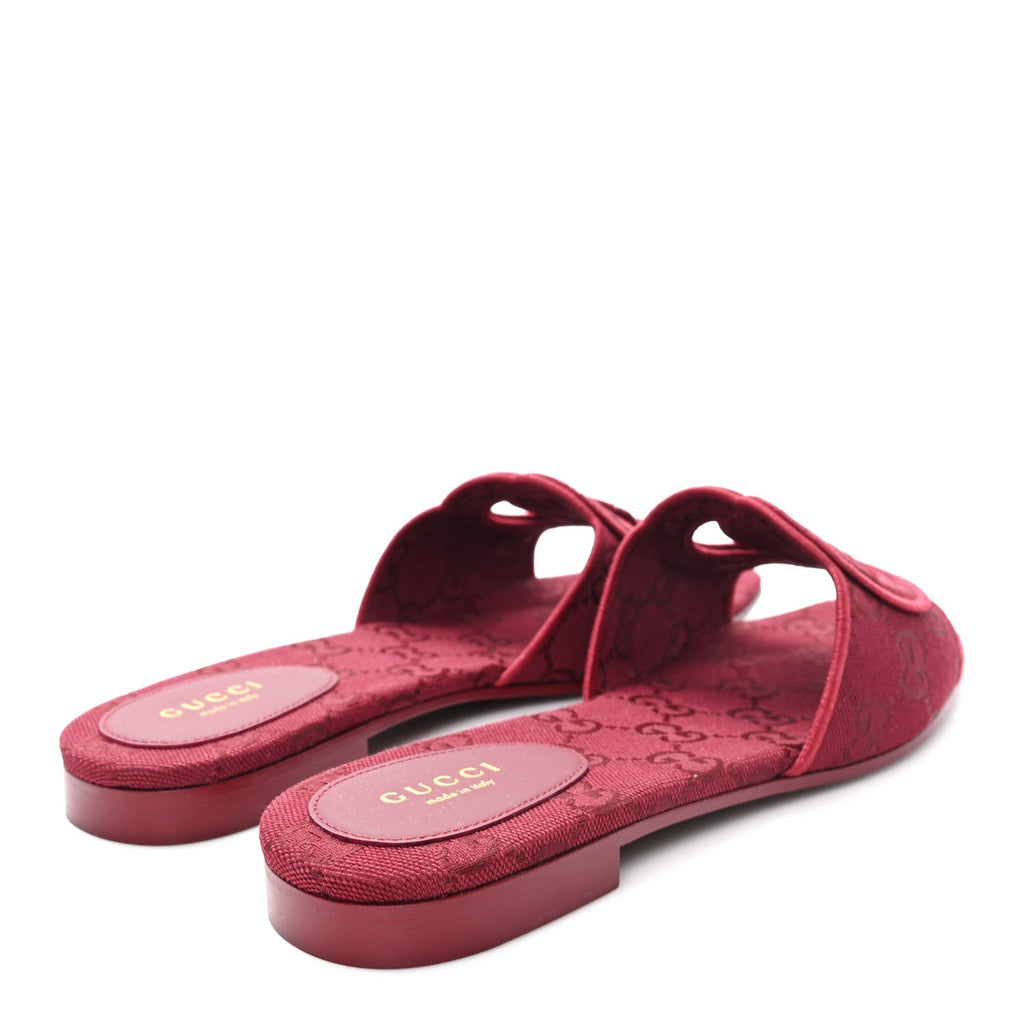 Gucci GG Canvas Interlocking G Cut Out Slide Sandals 37.5 Rosso Ancora