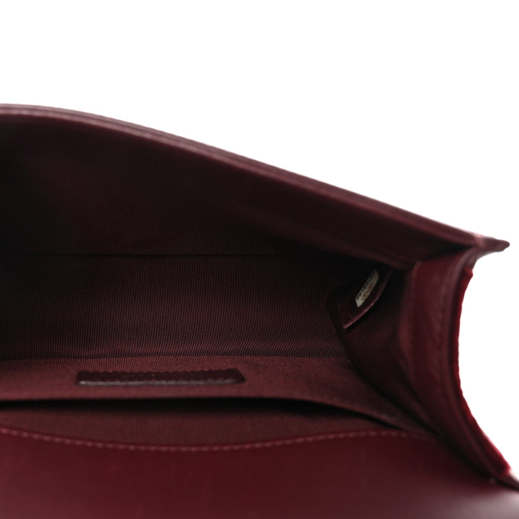 Chanel Velvet Chevron Quilted Small Boy Flap Burgundy