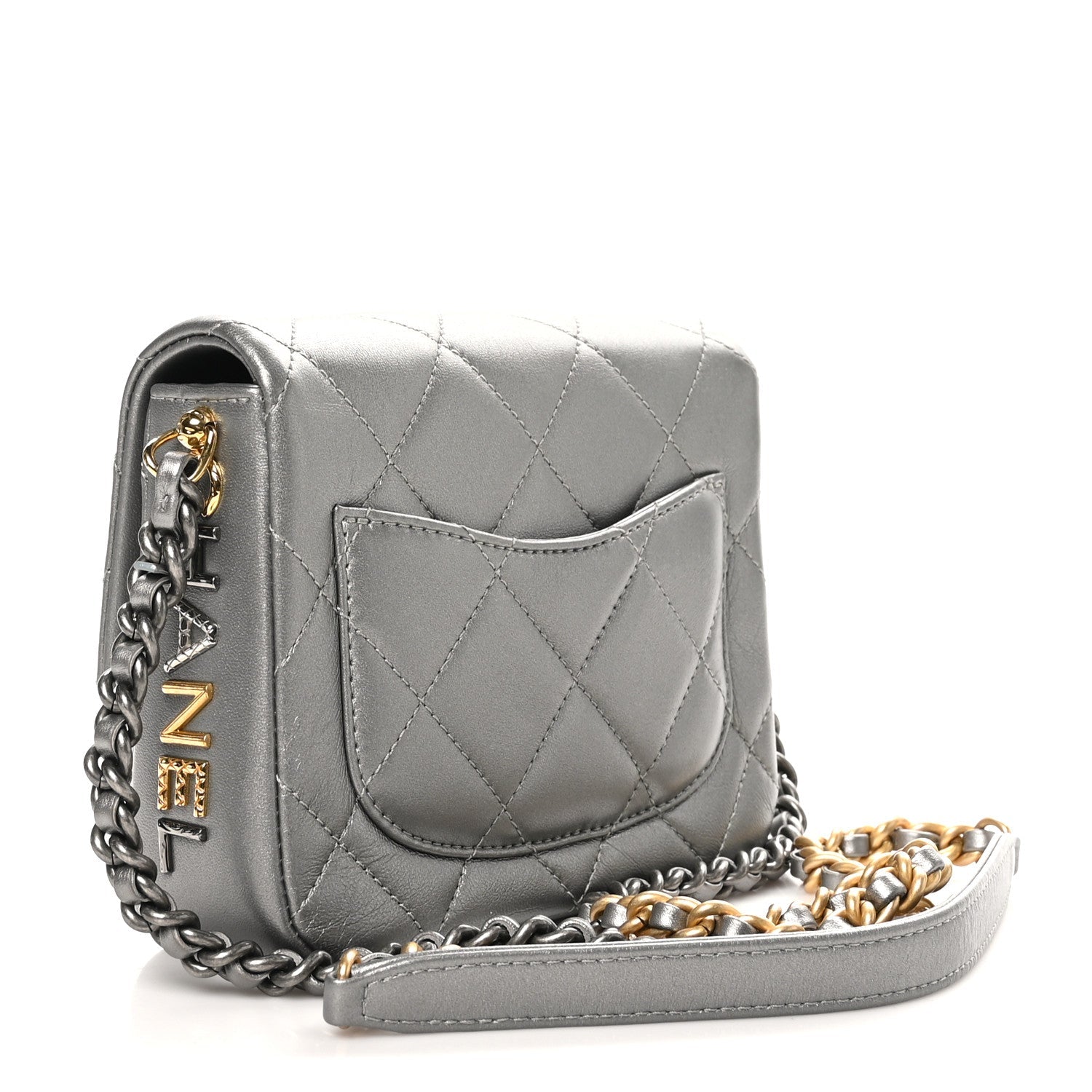 Chanel Metallic Lambskin Quilted Mini Side Note Flap Grey