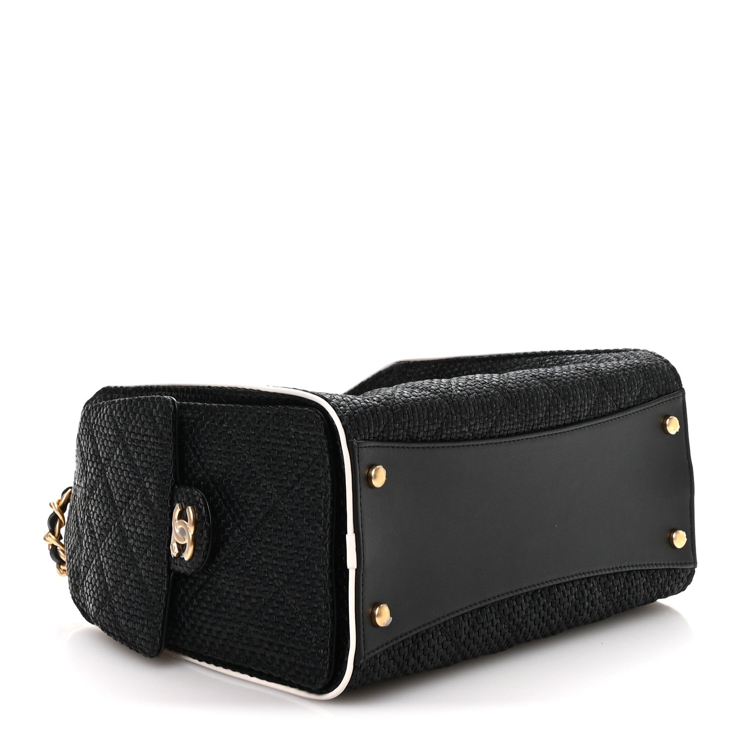 Chanel Braided Raffia Calfskin Small Chanel 25 Handbag Black White