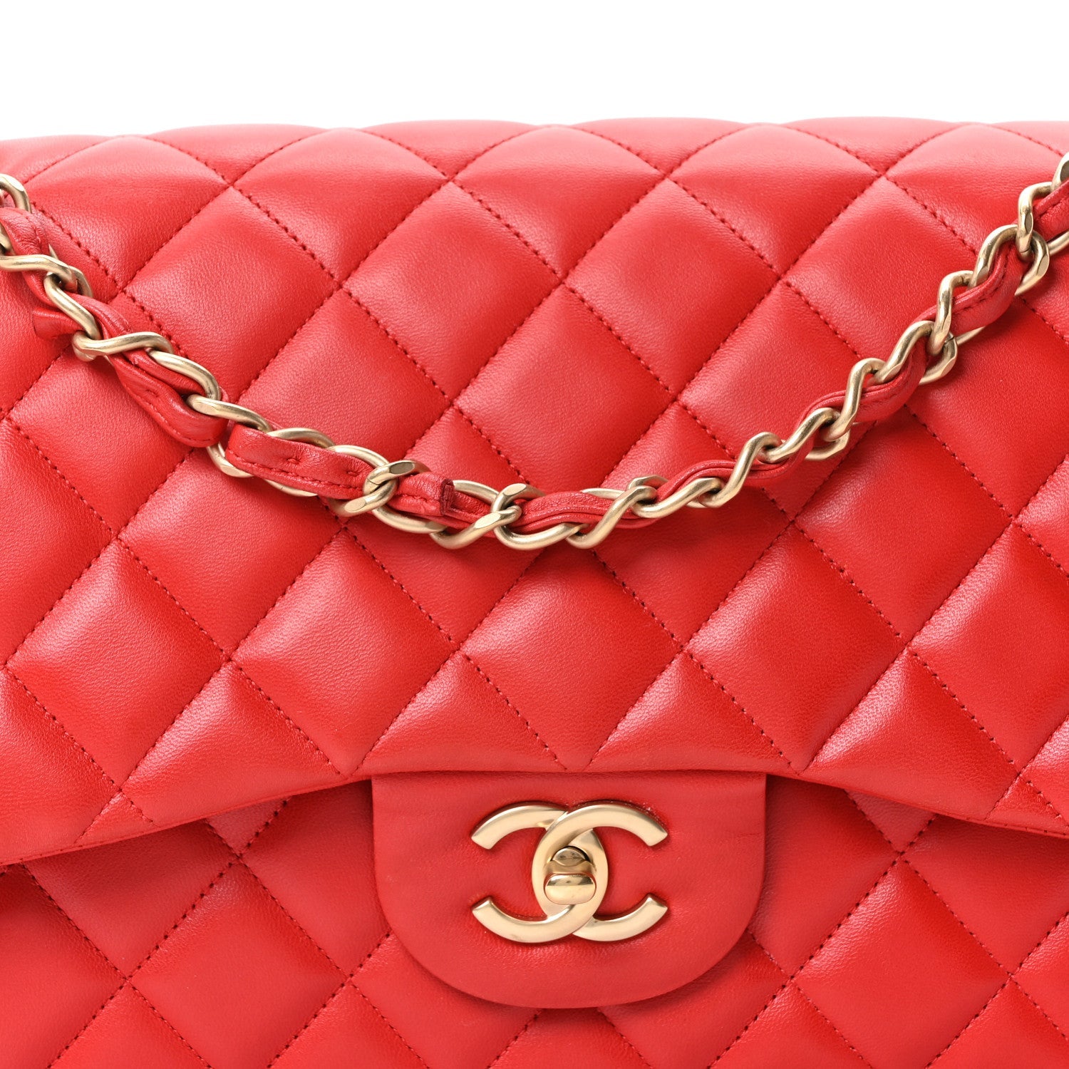 Chanel Lambskin Quilted Jumbo Double Flap Red