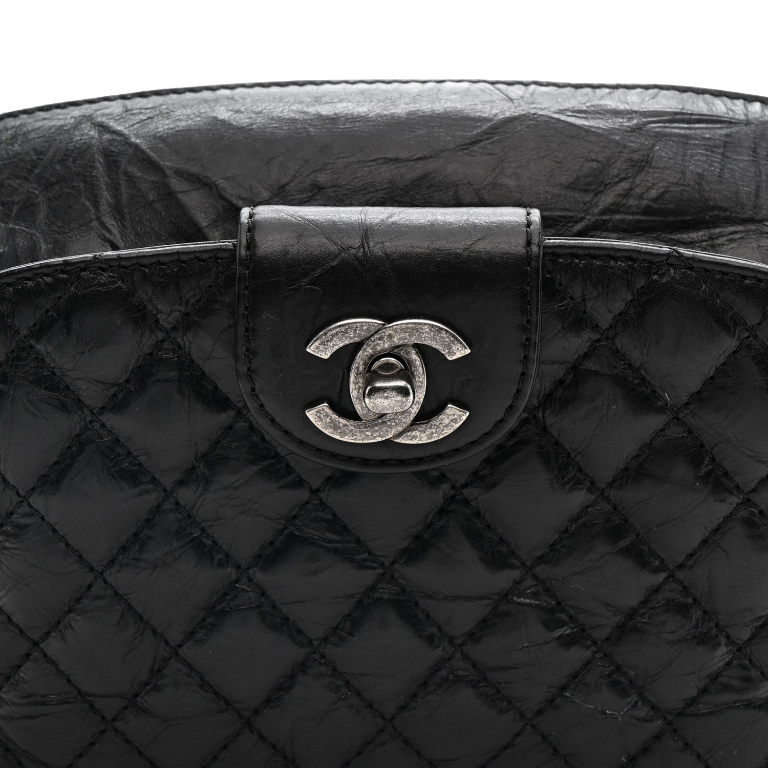 Crumpled Calfskin Quilted Casual Rock Waist Bag Fanny Pack Black