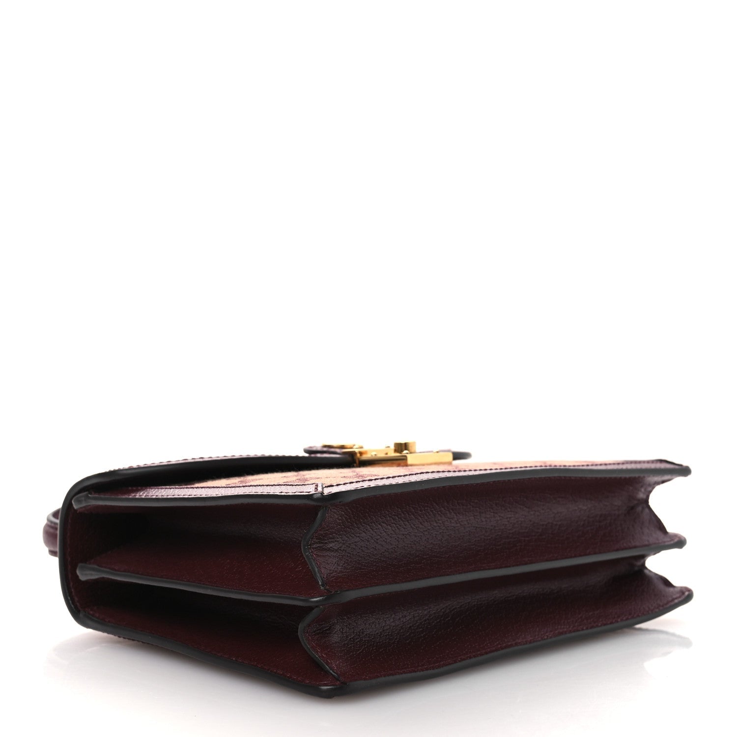 Gucci GG Supreme Monogram Textured Dollar Calfskin Web Small Ophidia Padlock Top Handle Bag Bordeaux