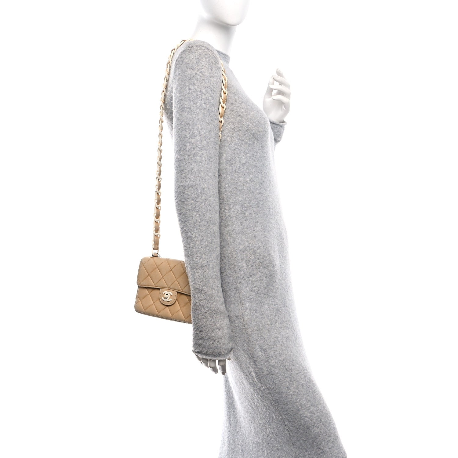 Chanel Lambskin Quilted Bekko Resin Mini Square Flap Beige