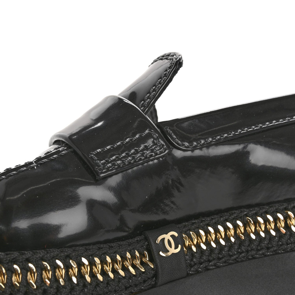 Chanel Shiny Calfskin Platform Loafers 37 Black