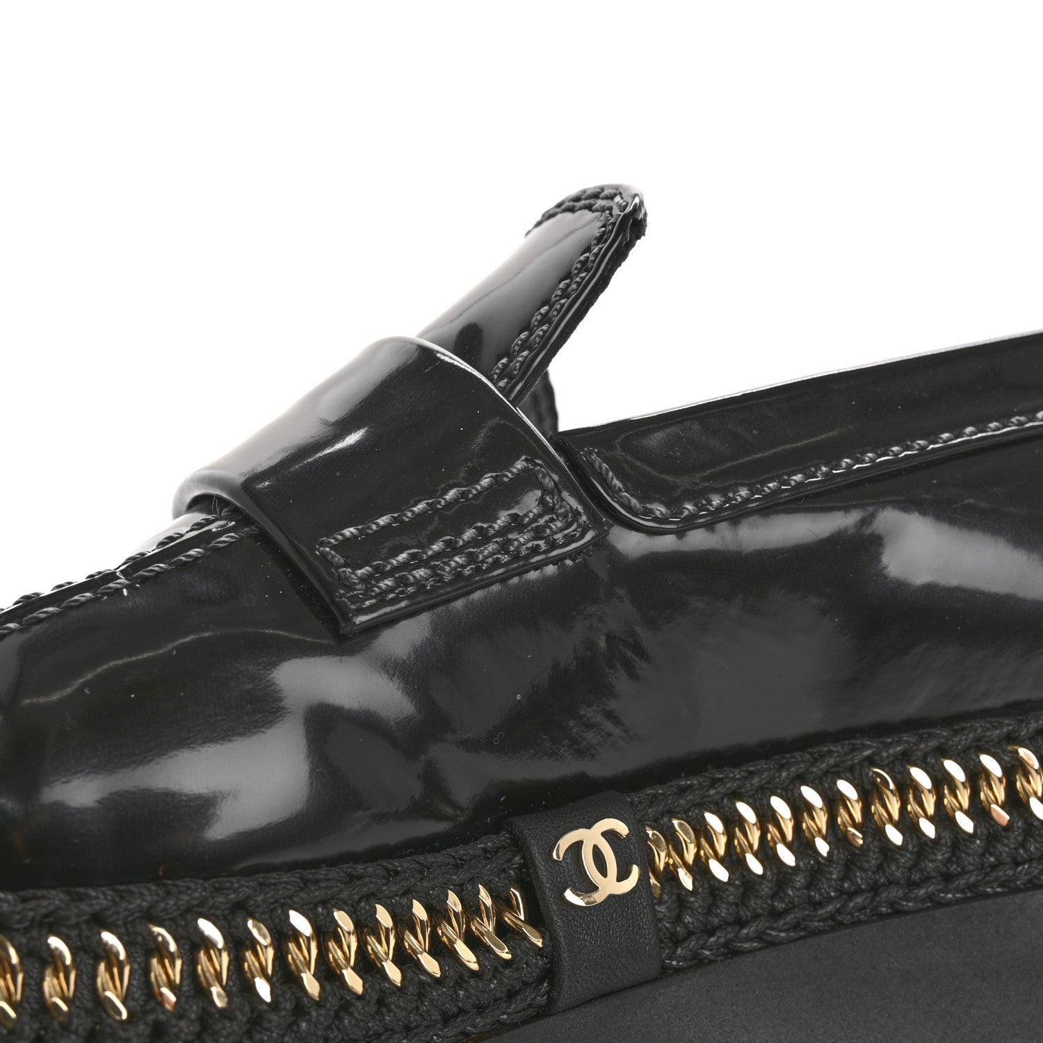 Chanel Shiny Calfskin Platform Loafers 37 Black
