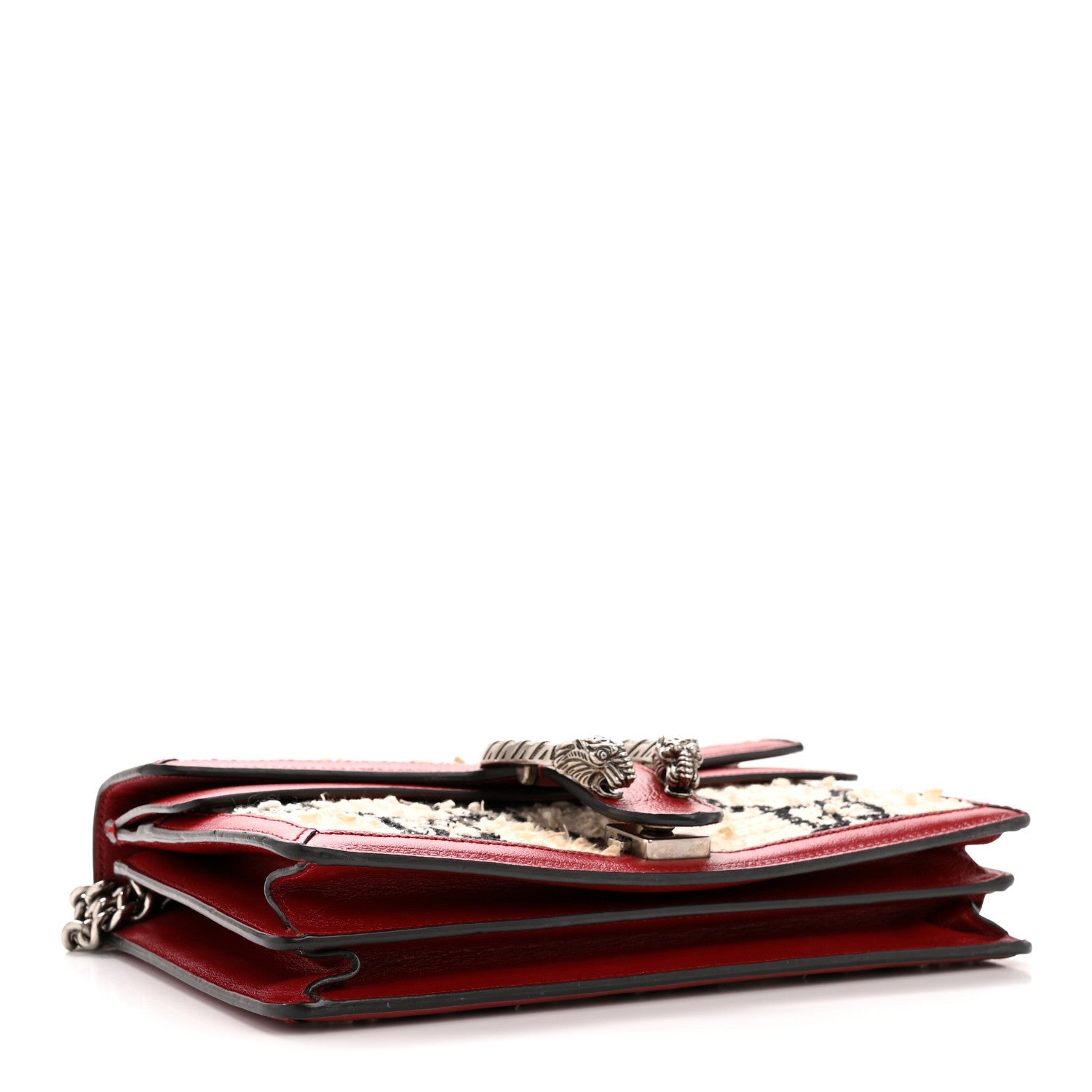 Gucci Tweed GG Monogram Small Dionysus Shoulder Bag White Black Romantic Cherry