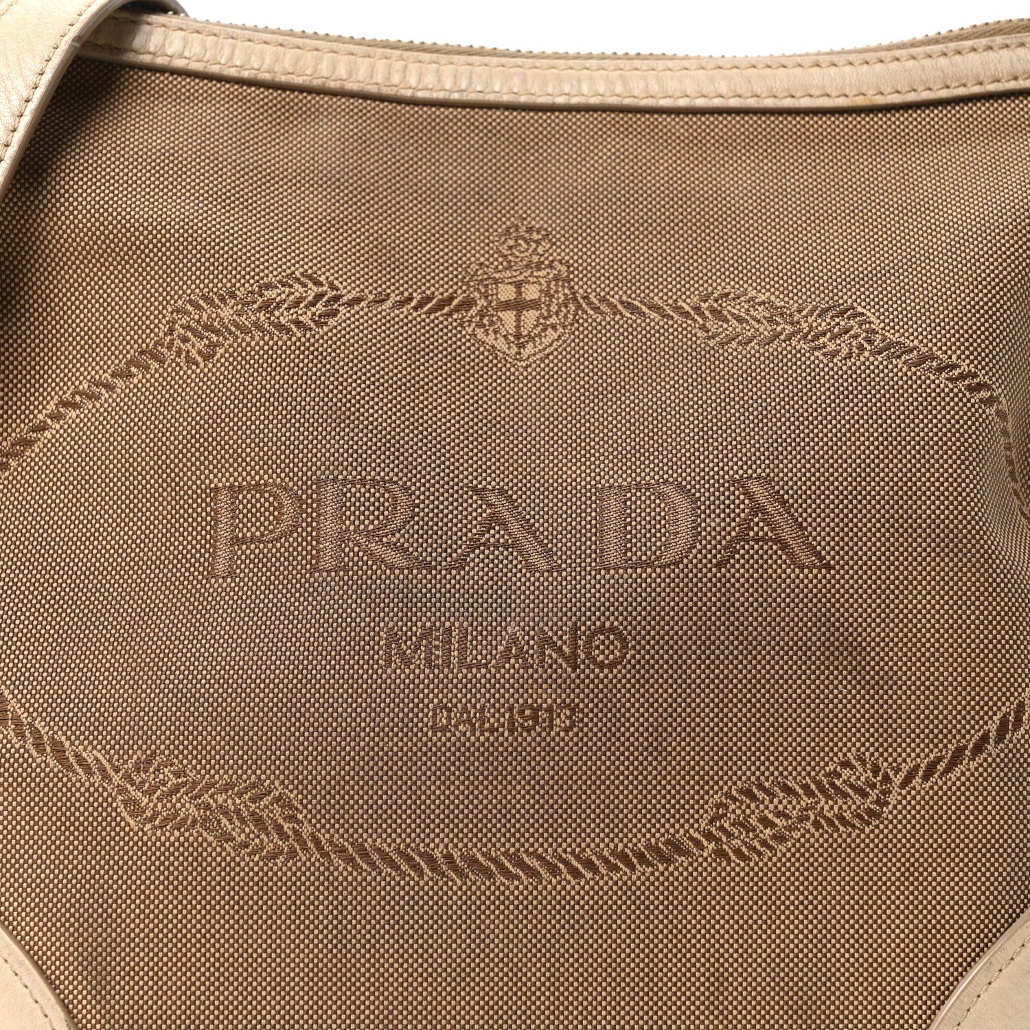 Prada Jacquard Logo Shoulder Bag Corda Cera