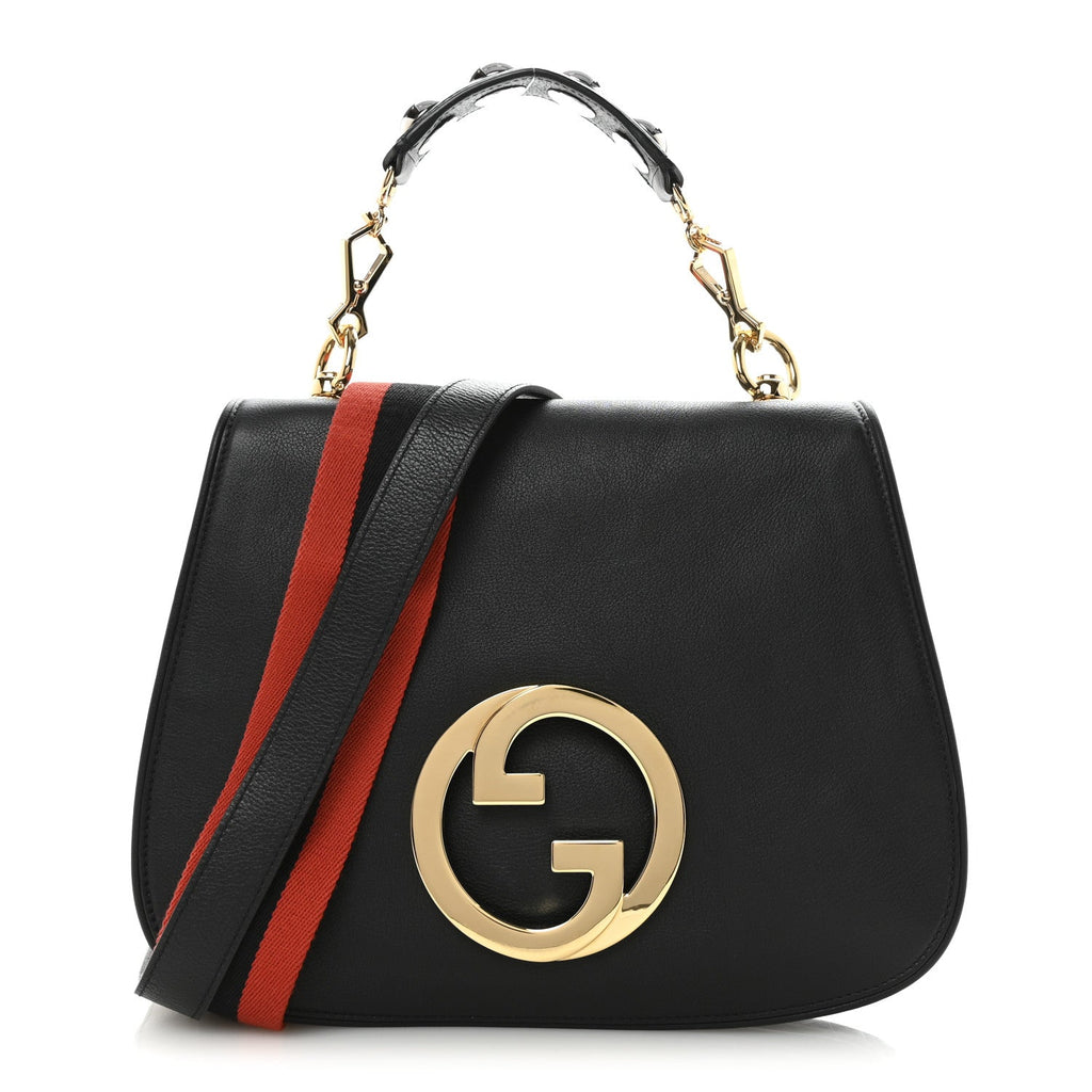 Gucci Roxy Calfskin Web Medium Studded Blondie Shoulder Flap Bag Black
