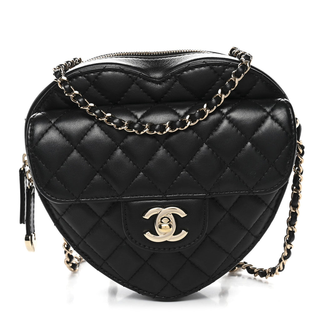 Chanel Lambskin Quilted CC In Love Heart Bag Black