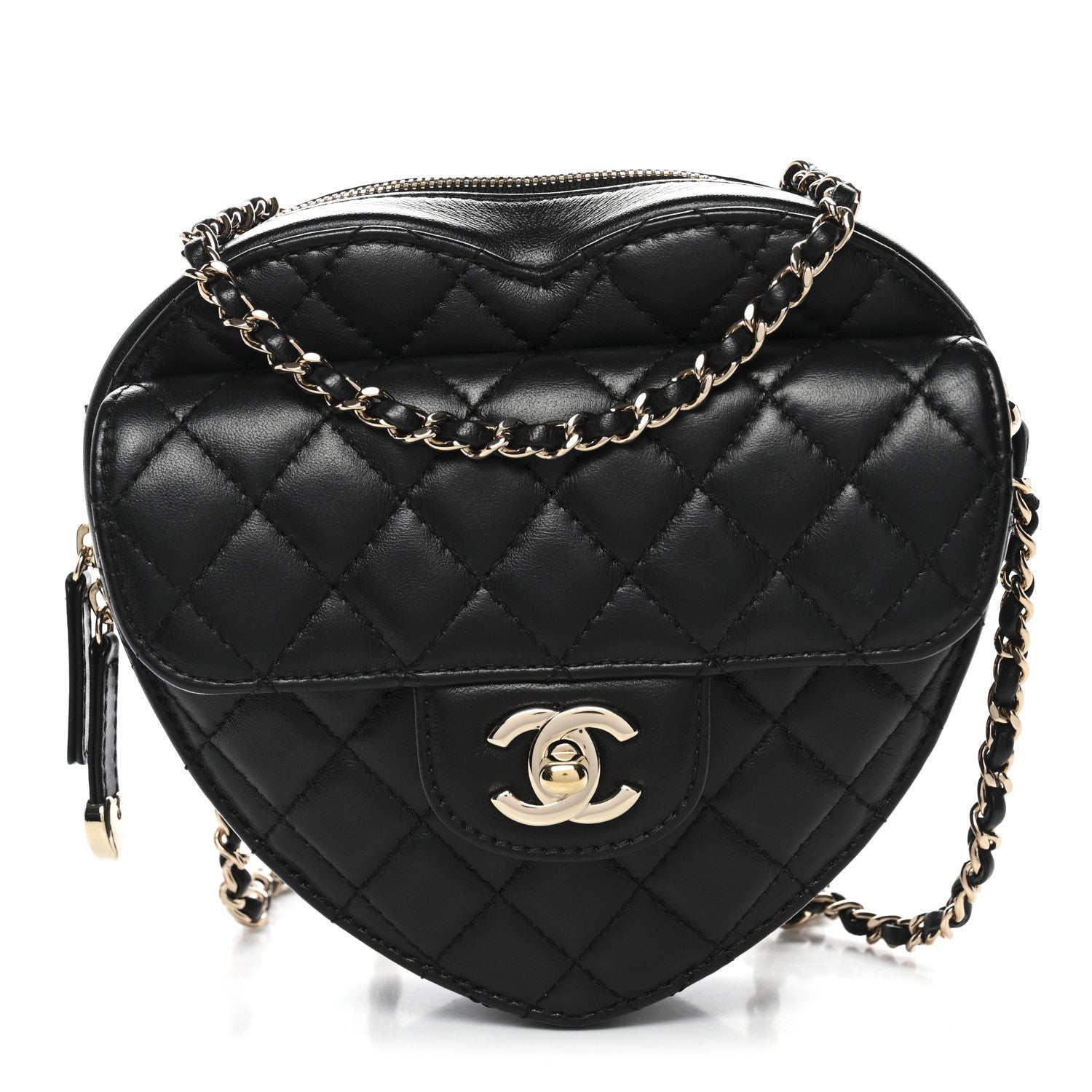 Chanel Lambskin Quilted CC In Love Heart Bag Black